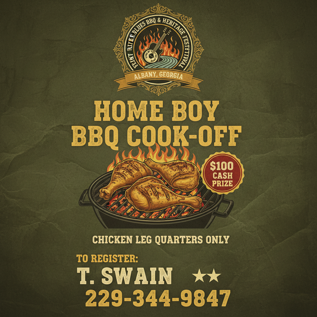 Home Boy BBQ Cook-Off print portrait flyer — $100 cash prize, chicken leg quarters
